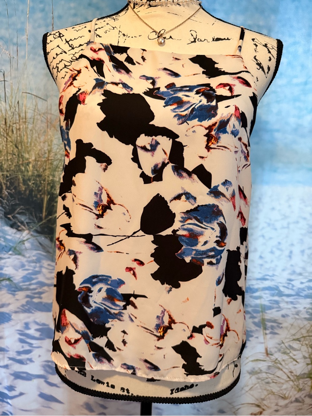 Eight Sixty Cream Floral Print Cami with Blue and Black Accents